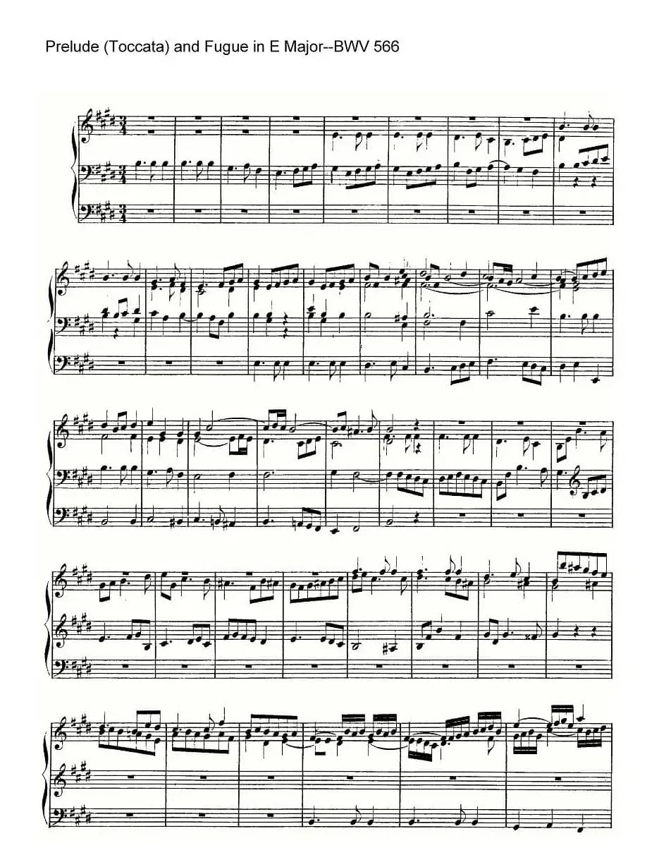 Prelude (Toccata) and Fugue in E Major--BWV 566(管风琴谱)