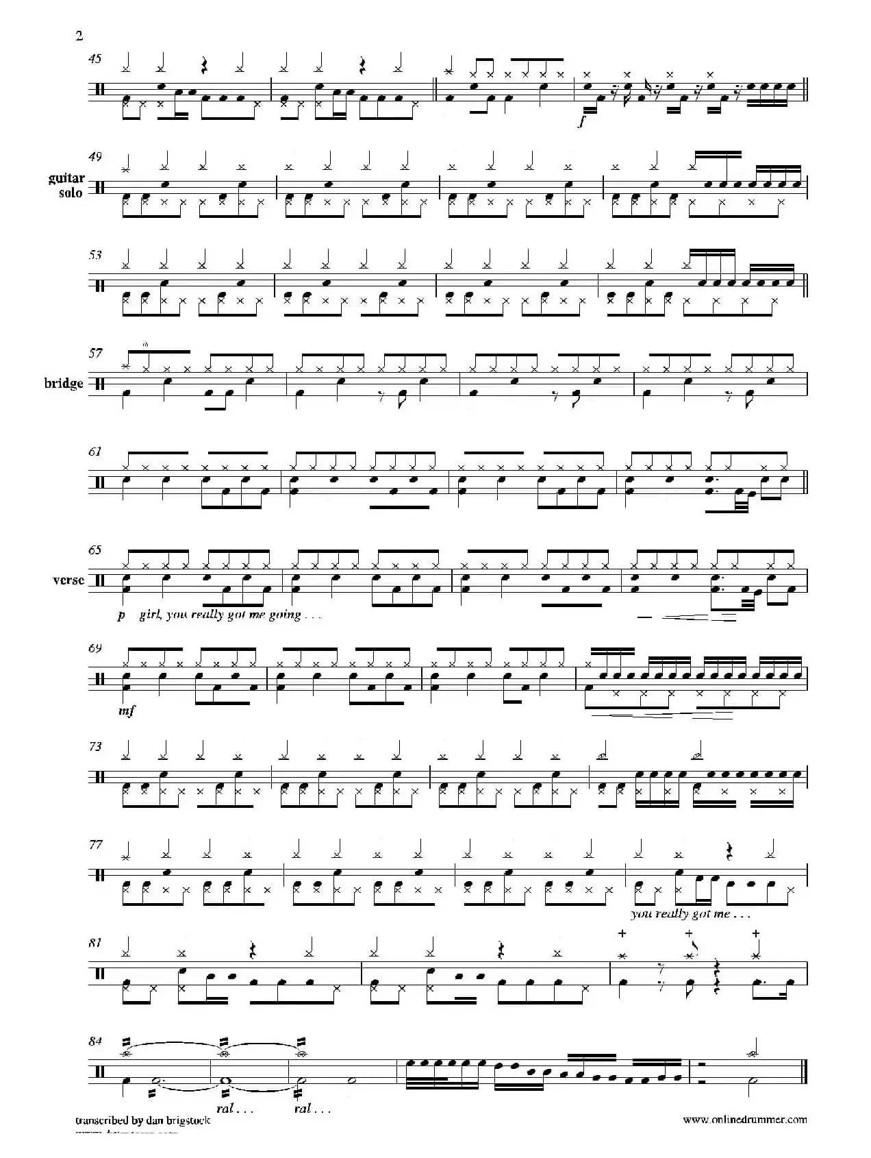 You Really Got Me（鼓谱）