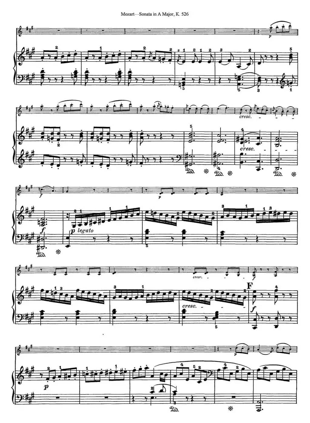 Violin Sonata in A Major K.526（小提琴+钢琴伴奏）