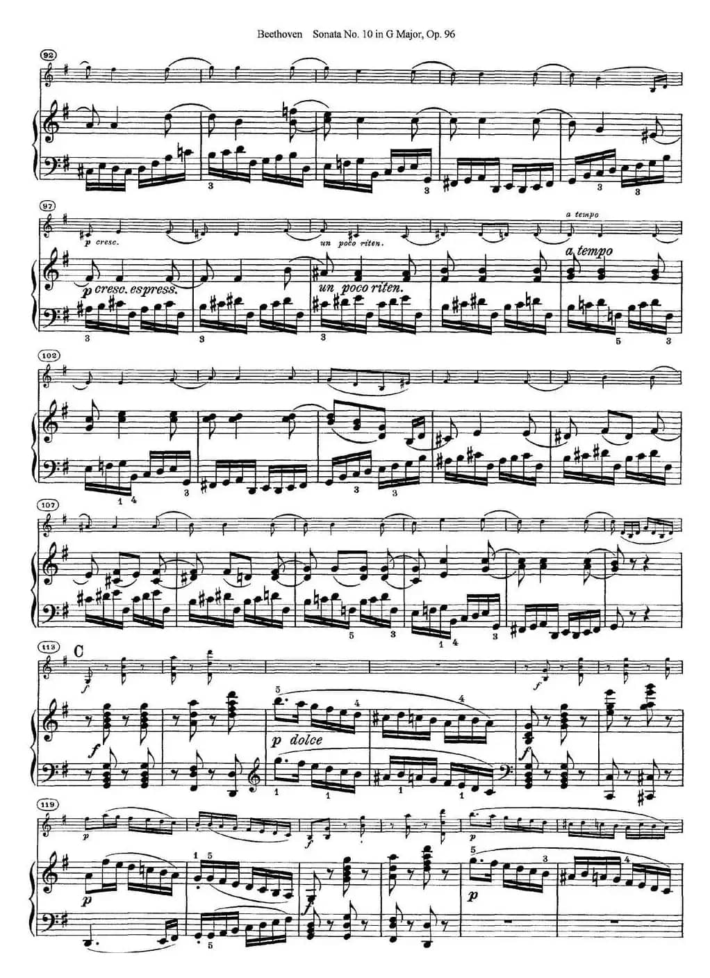 Violin Sonata No.10 in G Major Op.96（小提琴+钢琴伴奏）