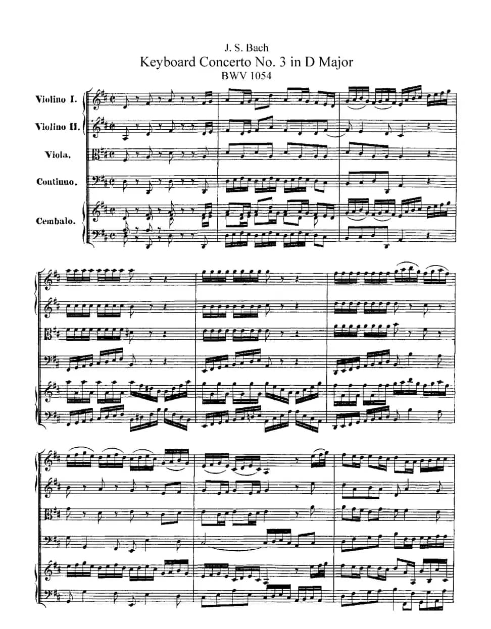 Harpsichd Concerto in D Maj BWV 1054（D大调第三号古钢琴协奏曲·总谱）