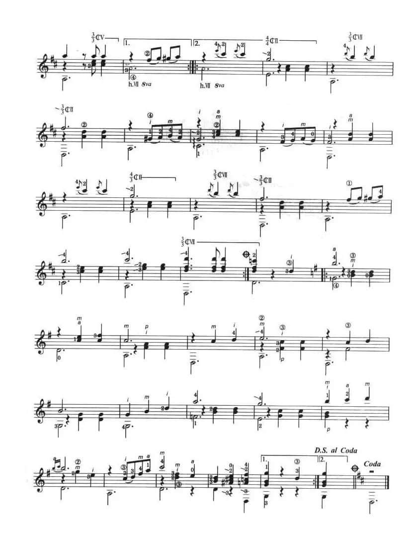 古典吉他考级七级外国乐曲C组（4、D大调华尔兹）