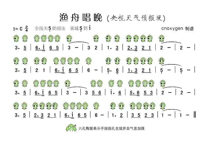 渔舟唱晚（央视天气预报版）（六孔陶笛谱）