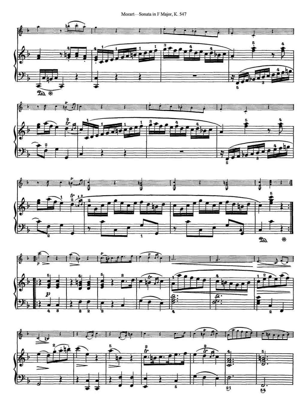 Violin Sonata in F Major K.547（小提琴+钢琴伴奏）