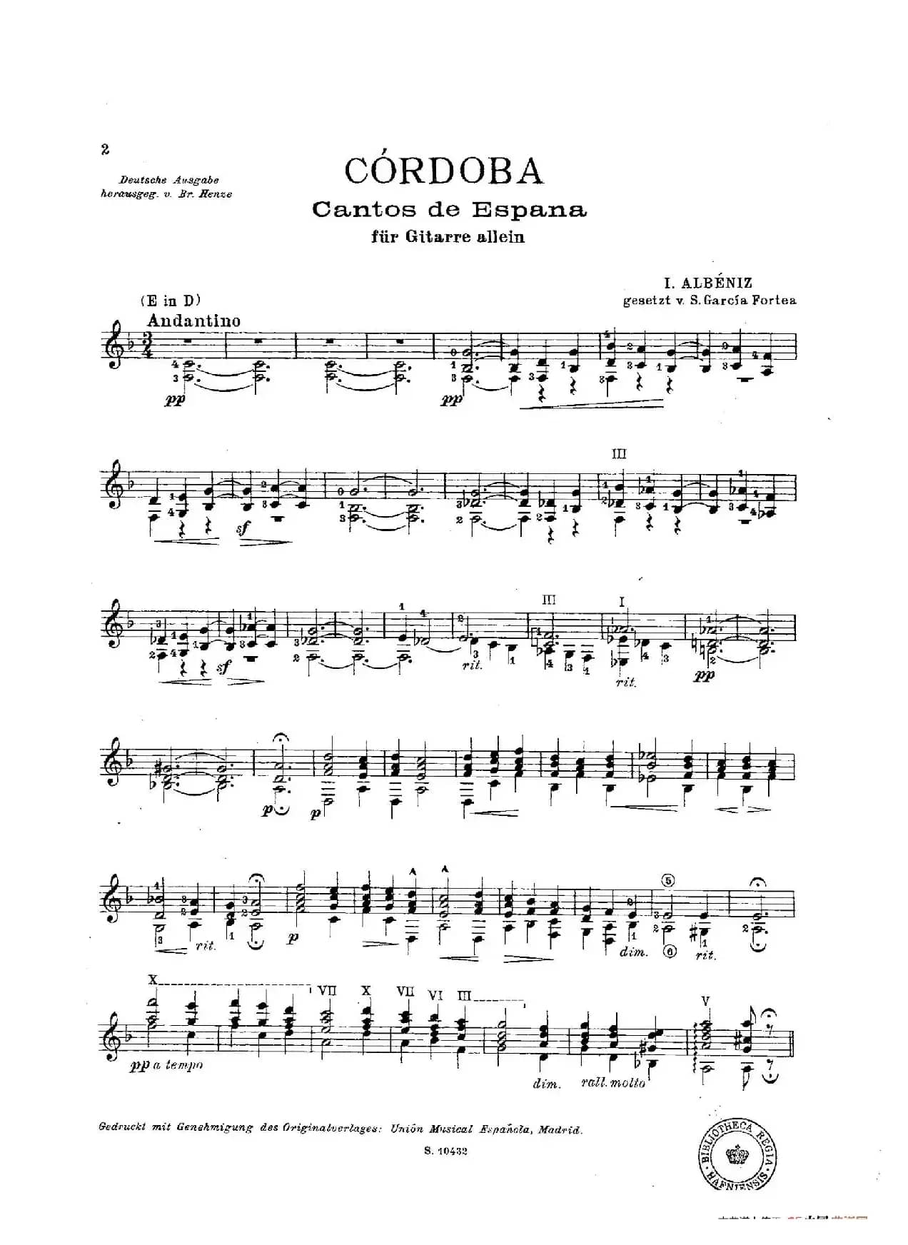 Cordoba(Cantos de Espana)（古典吉他）