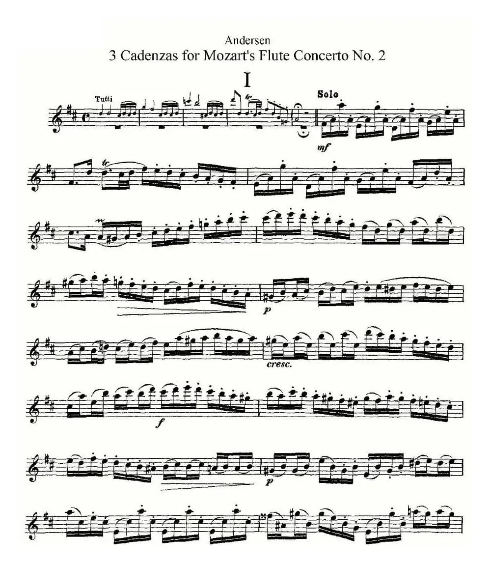3 Cadenzas for Mozart's flute Concerto No.2