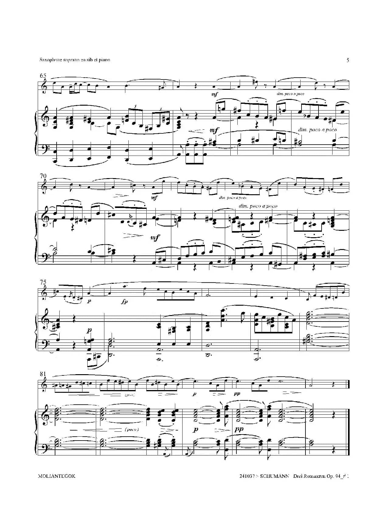 三首浪漫曲 Op.94（高音萨克斯+钢琴伴奏）