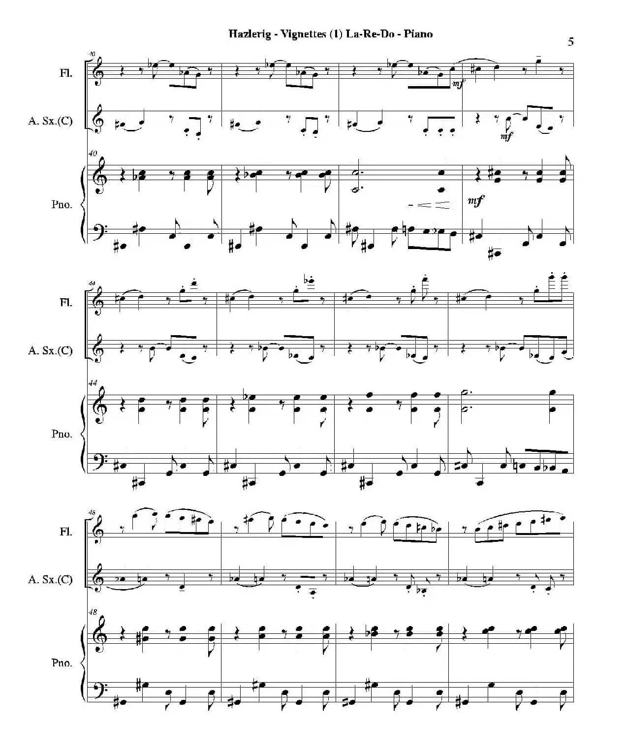 Three jazz vignettes（第一乐章）（三重奏钢琴分谱）