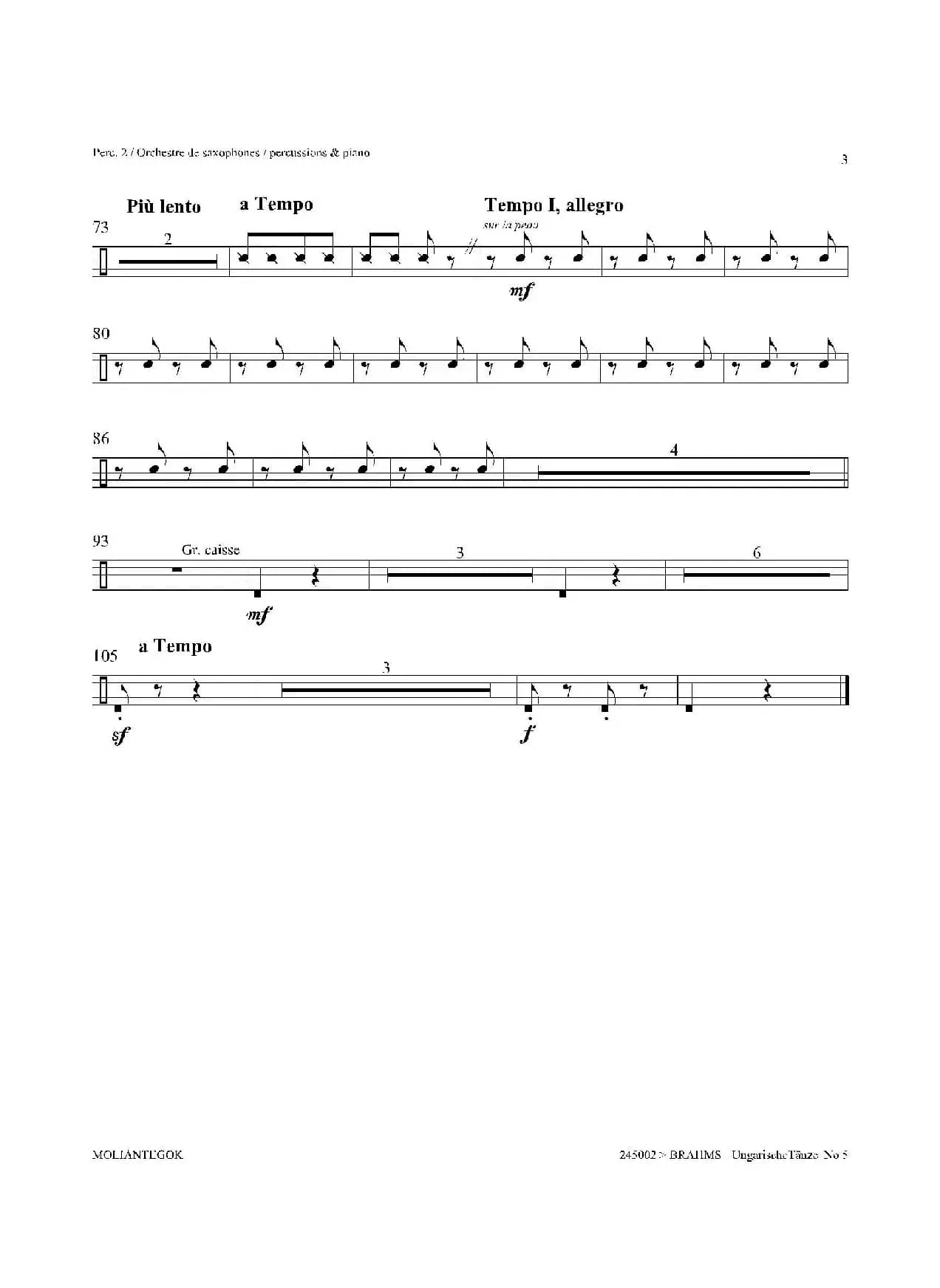 Ungarische Tnze No 5（十五重奏Perc.1-2-3-4-5​分谱）