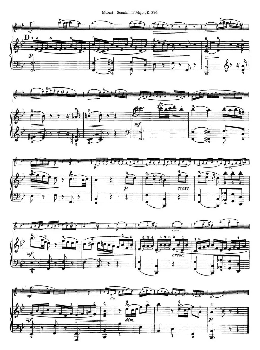 Violin Sonata in F Major K.376（小提琴+钢琴伴奏）
