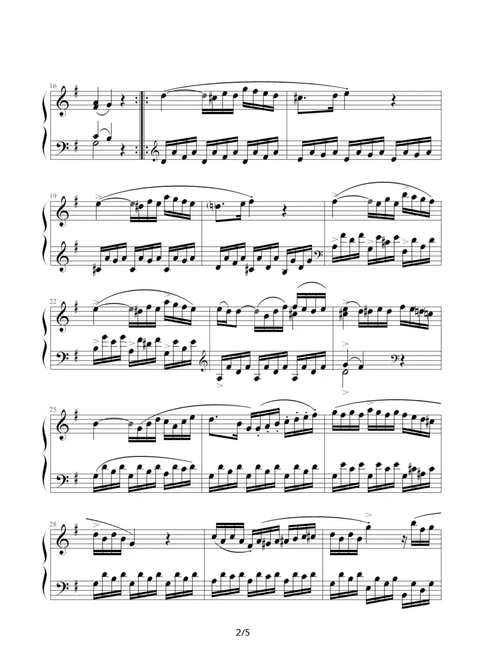 C大调第16钢琴奏鸣曲K.545（第二乐章）