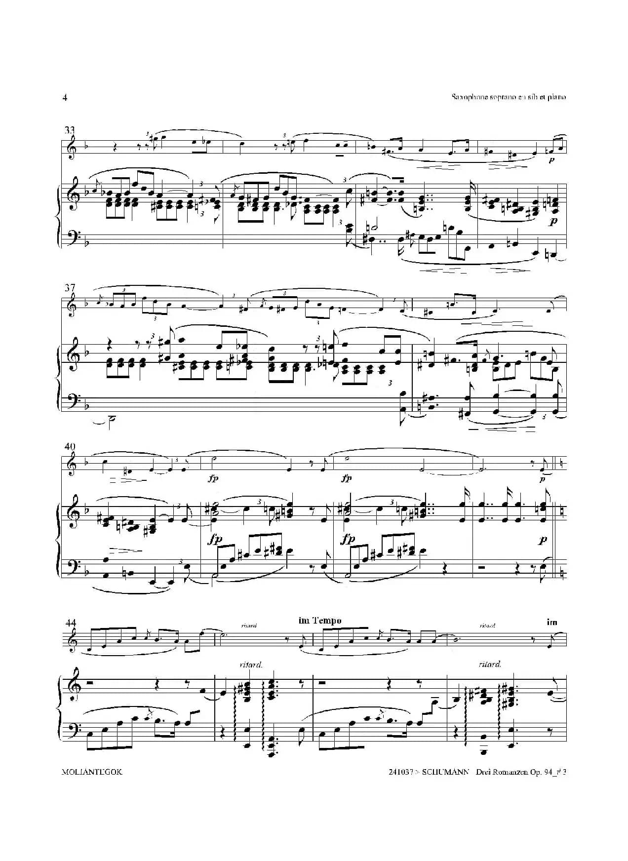 三首浪漫曲 Op.94（高音萨克斯+钢琴伴奏）