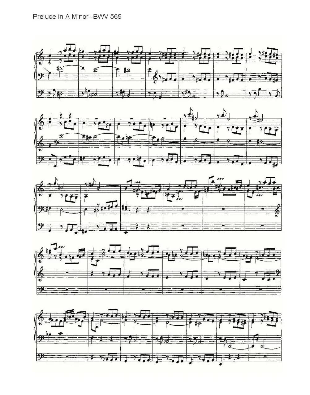 Prelude in A Minor--BWV 569 （管风琴谱）