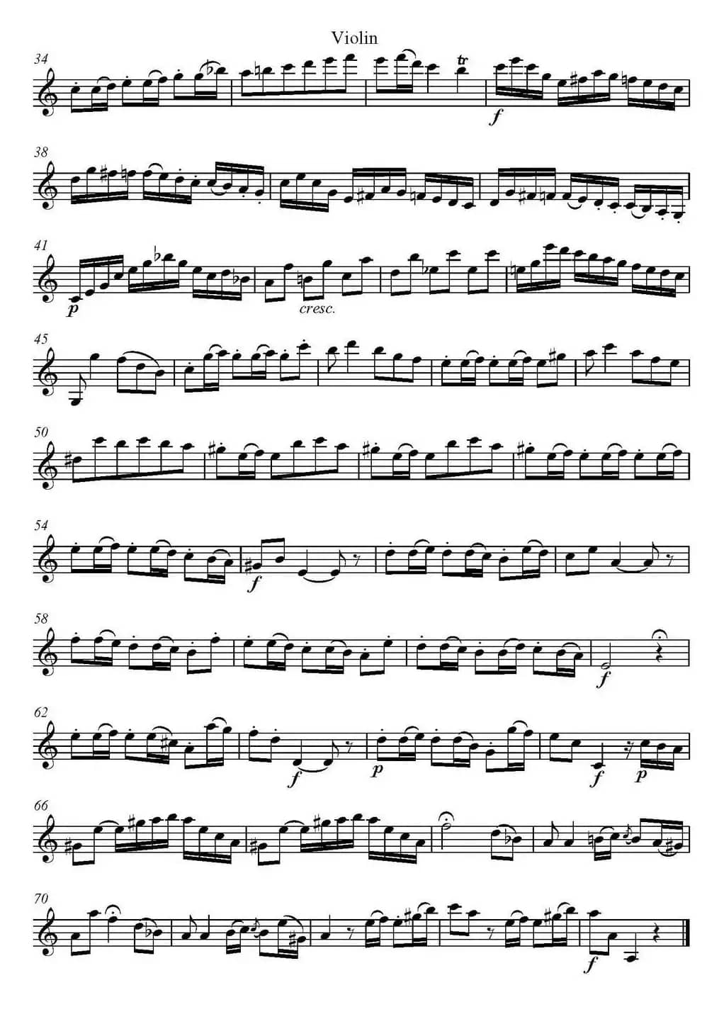 帕格尼尼六首《小提琴和吉他二重奏》 (M.S.110)（小提琴分谱）