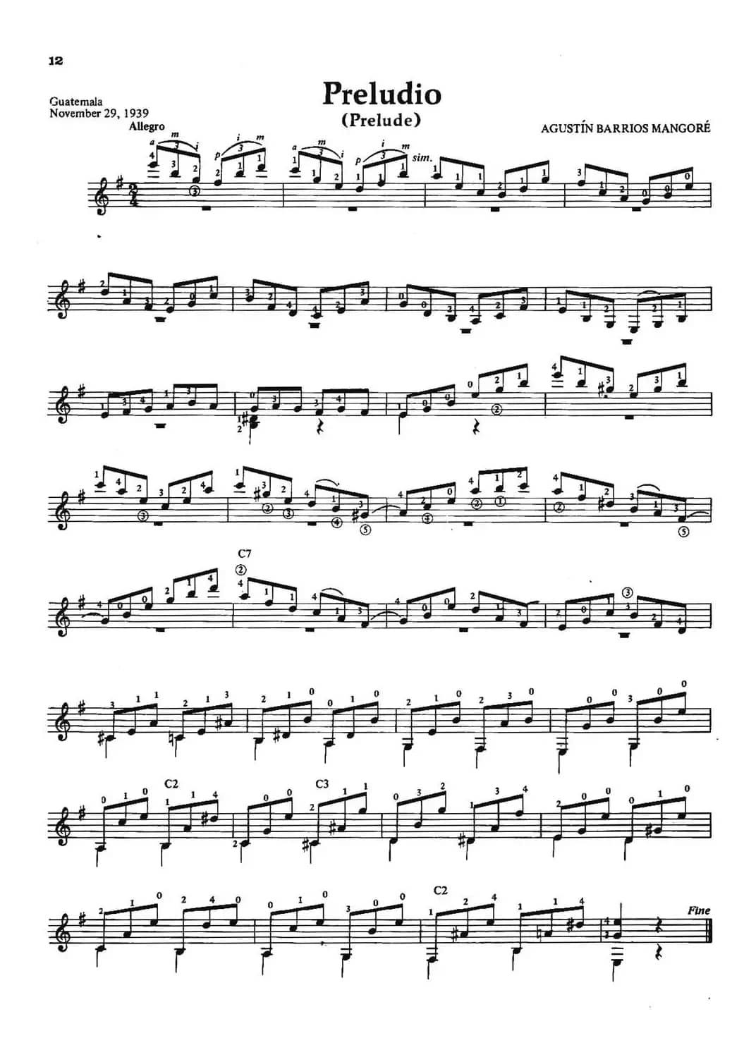 Preludio（前奏曲）（古典吉他）