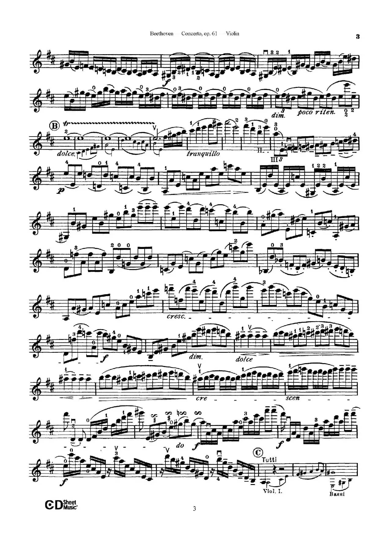 D大调小提琴协奏曲 Op.61（小提琴与钢琴版）