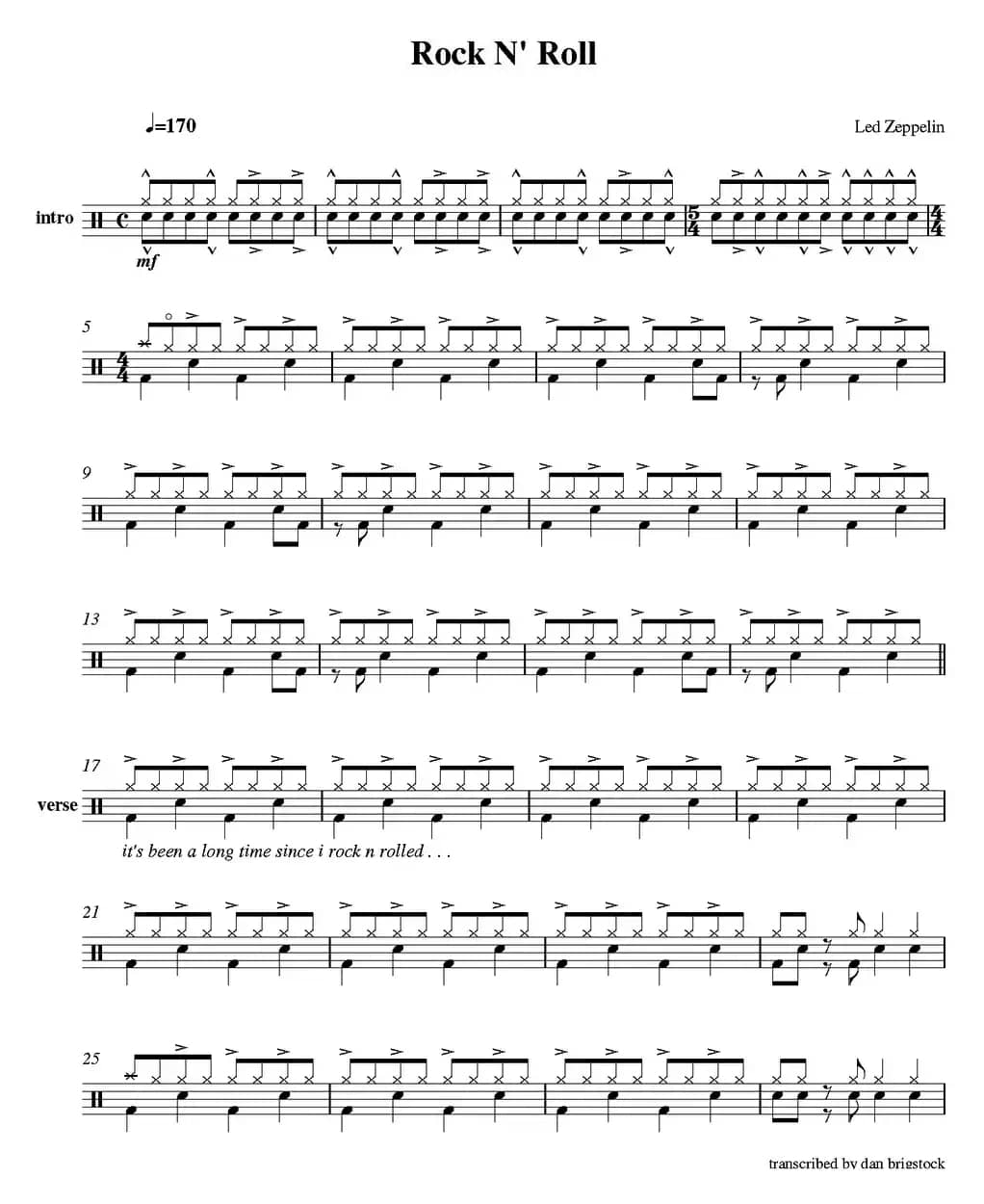 爵士鼓谱：Led Zeppelin - Rock n'roll