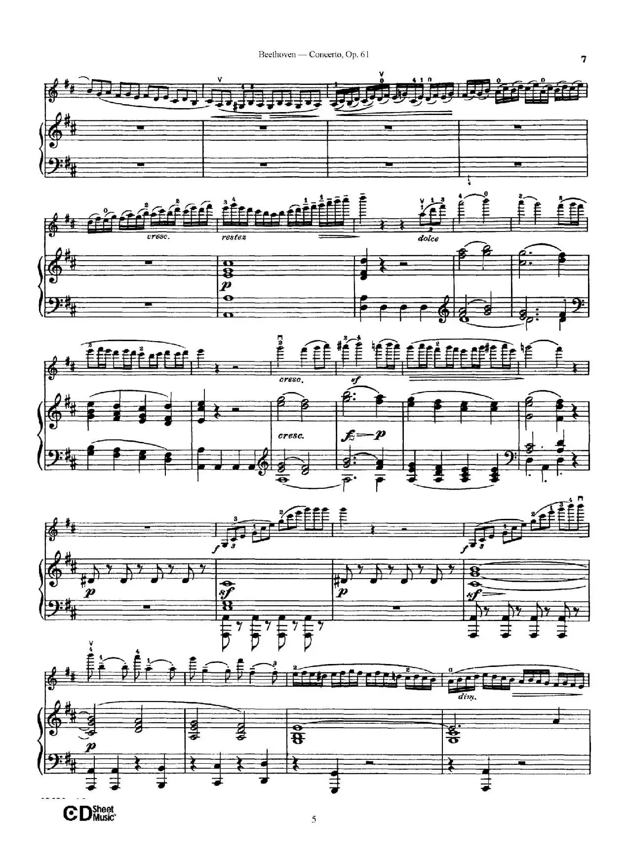 D大调小提琴协奏曲 Op.61（小提琴与钢琴版）