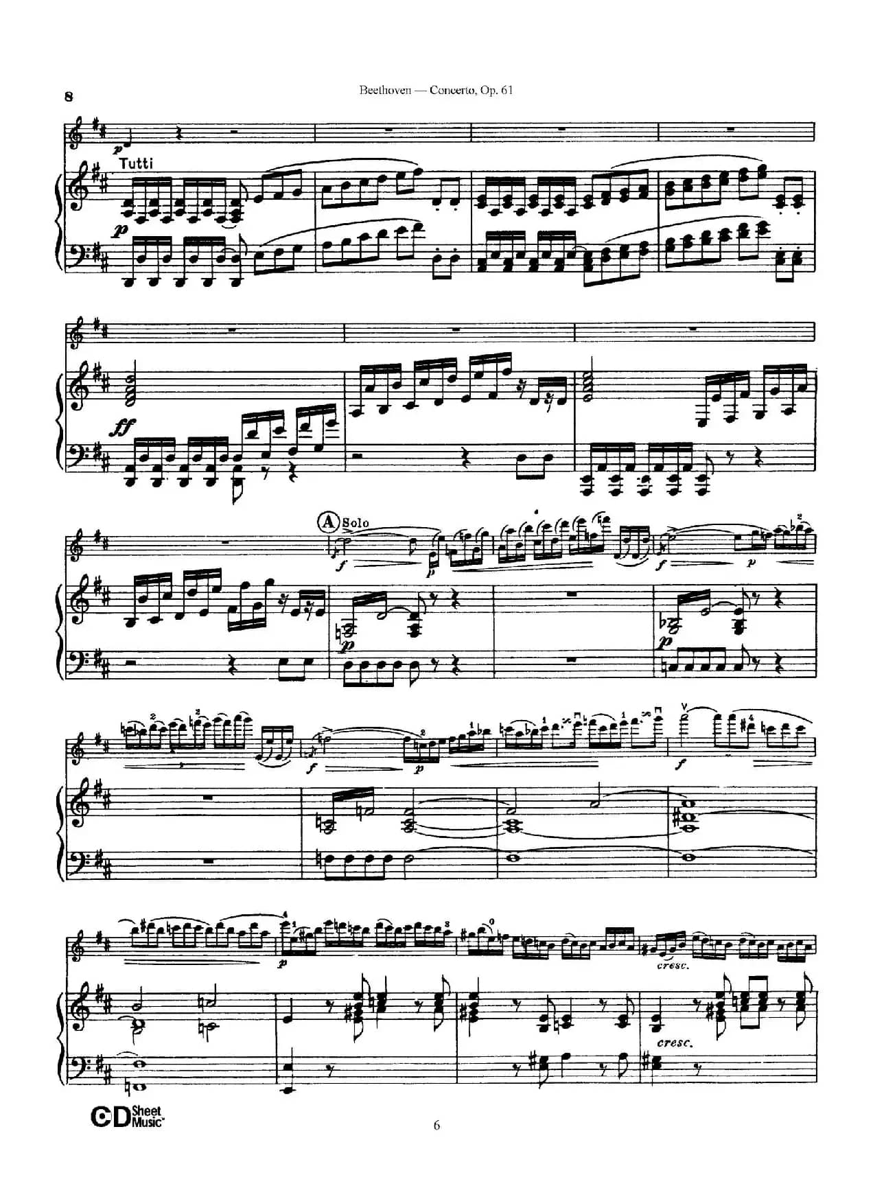 D大调小提琴协奏曲 Op.61（小提琴与钢琴版）