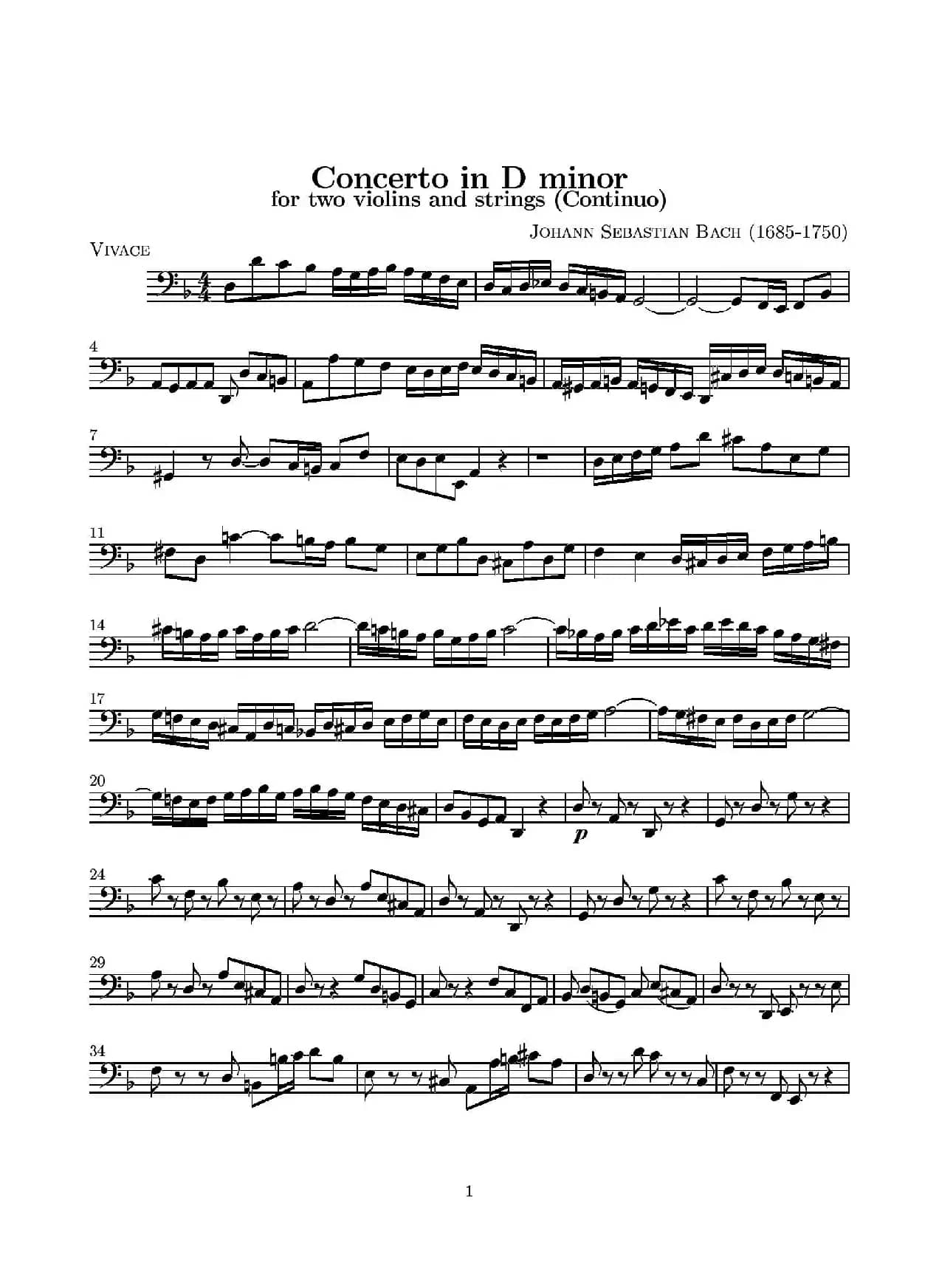 D小调无伴奏协奏曲（大提琴分谱）