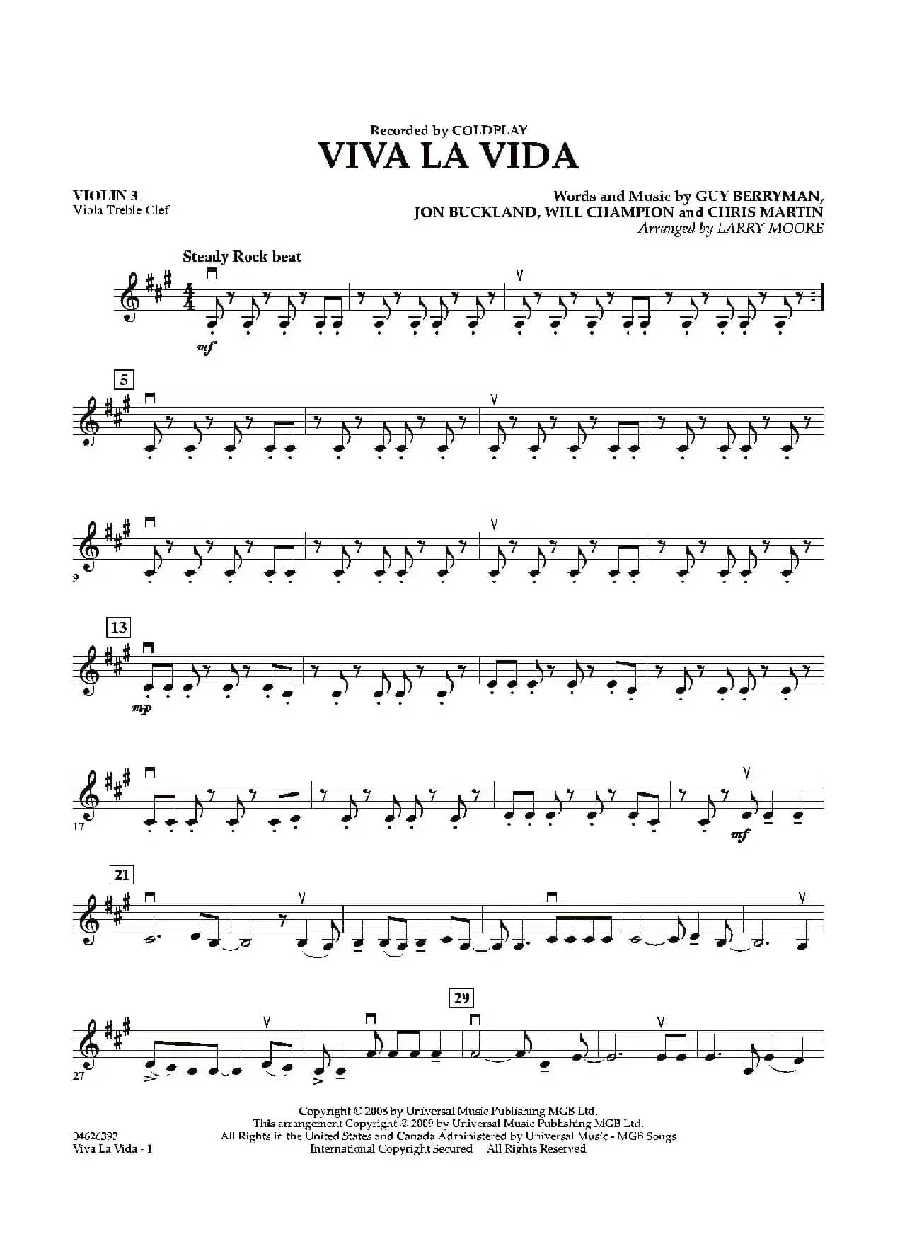 VIVA LA VIDA（第三小提琴分谱）