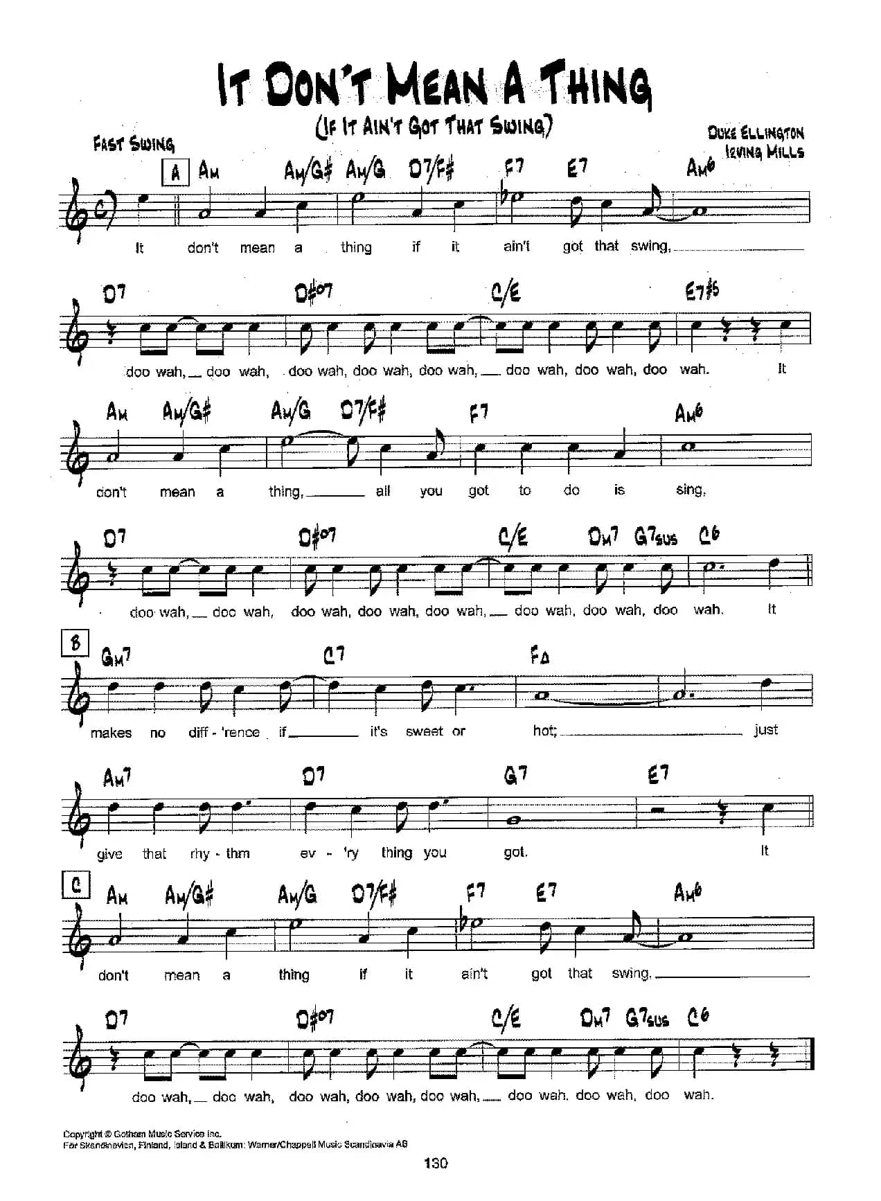 降B爵士乐谱：IT DON'T MEAN A THING