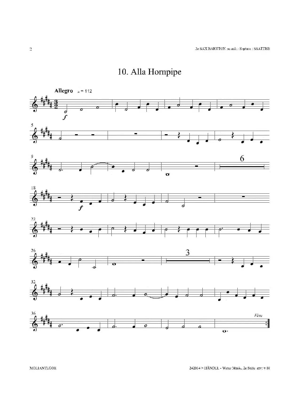 Water Music（HWV.349 No.2）（第二上低音萨克斯）