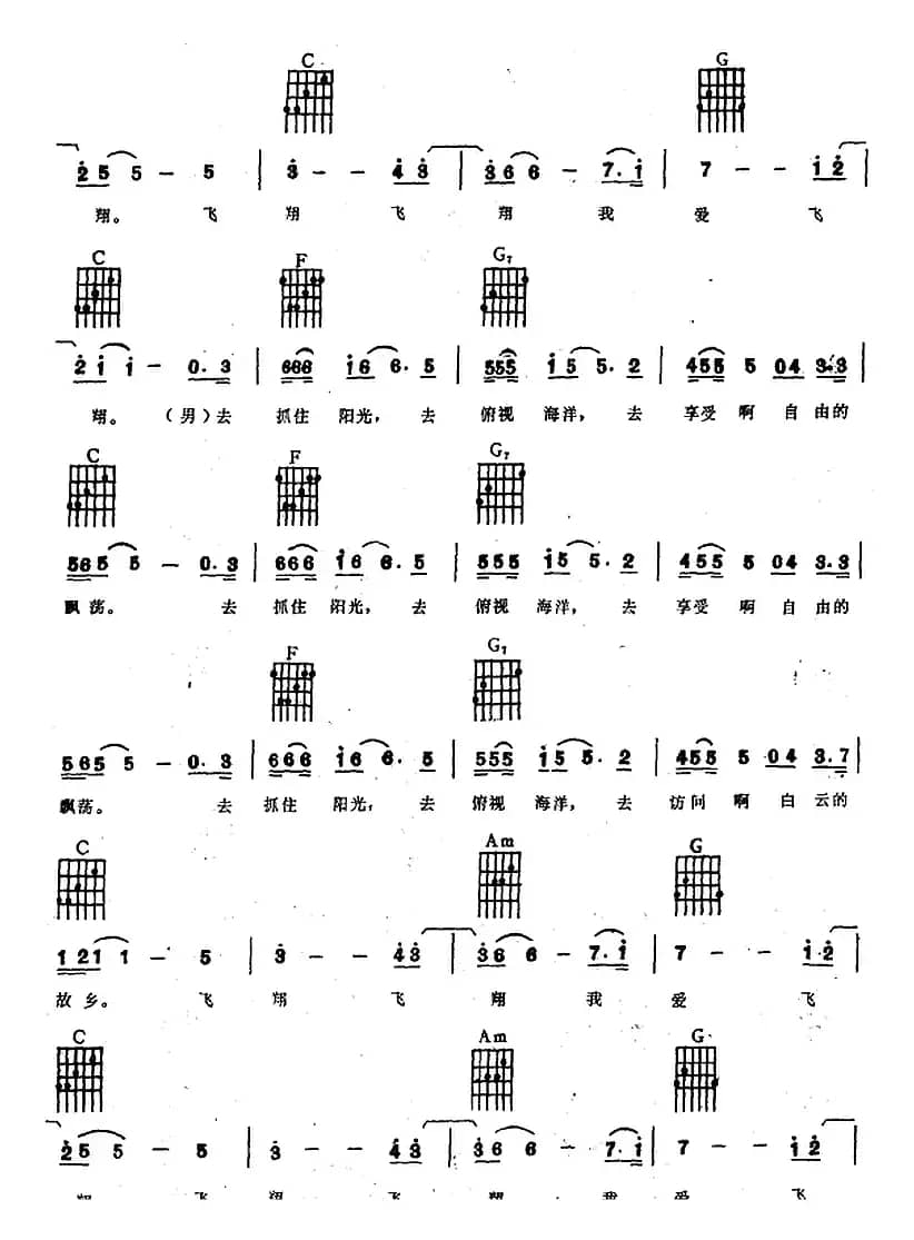 飞翔飞翔我飞翔（电子琴吉他弹唱谱）