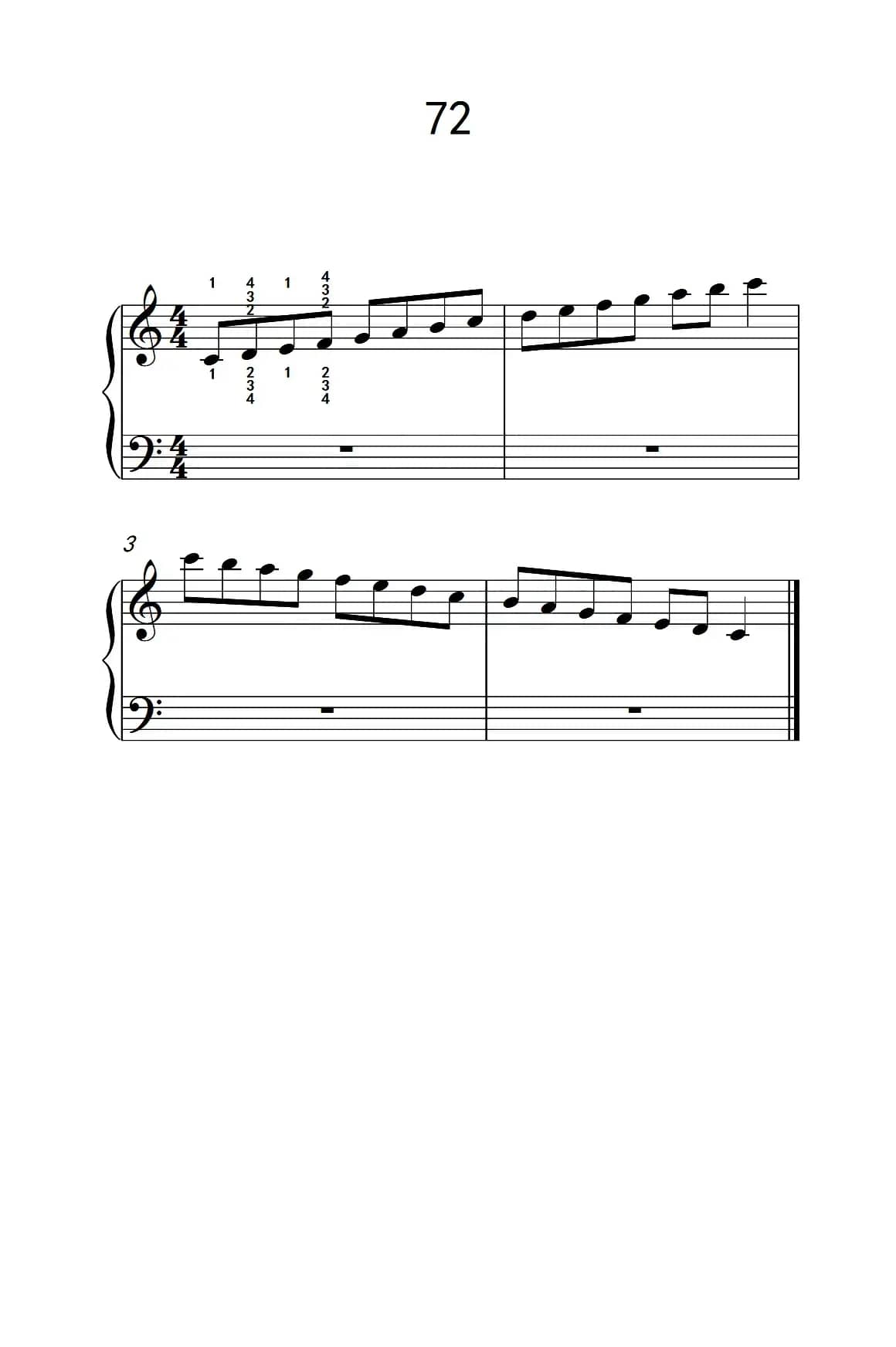 使大指灵活转动的单手练习 72（儿童钢琴手指练习 2）