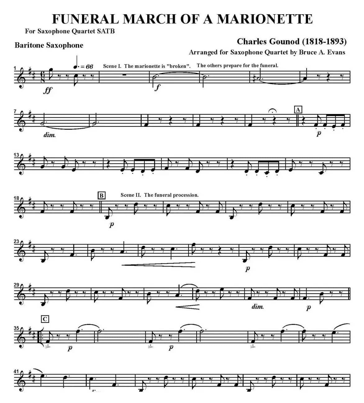 FUNERAL MARCH OF A MARIONETTE（四重奏·上低音萨克斯分谱）