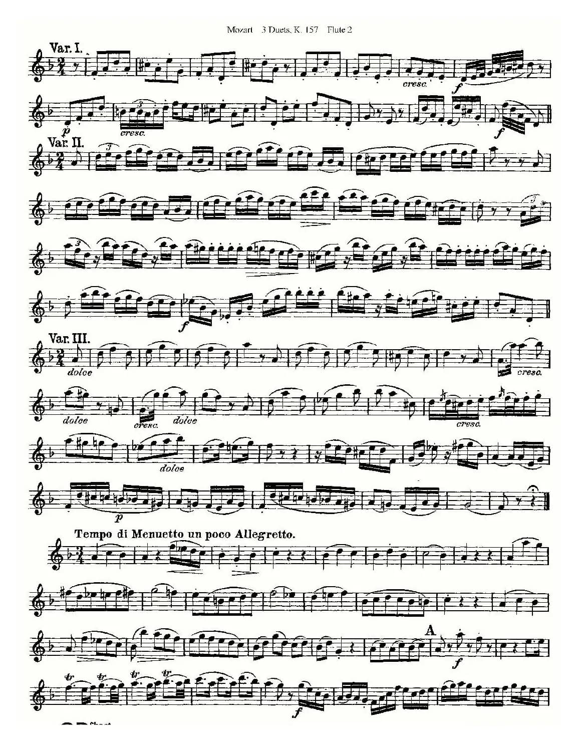 3 Duets K.157 之第二长笛（二重奏三首 K157号）