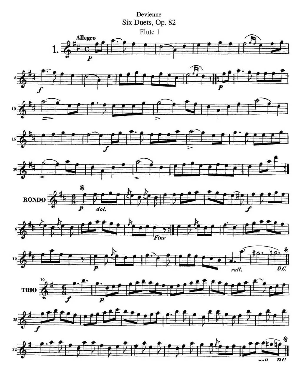 德维埃纳六个长笛二重奏小段Op.82——Flute 1（NO.1）