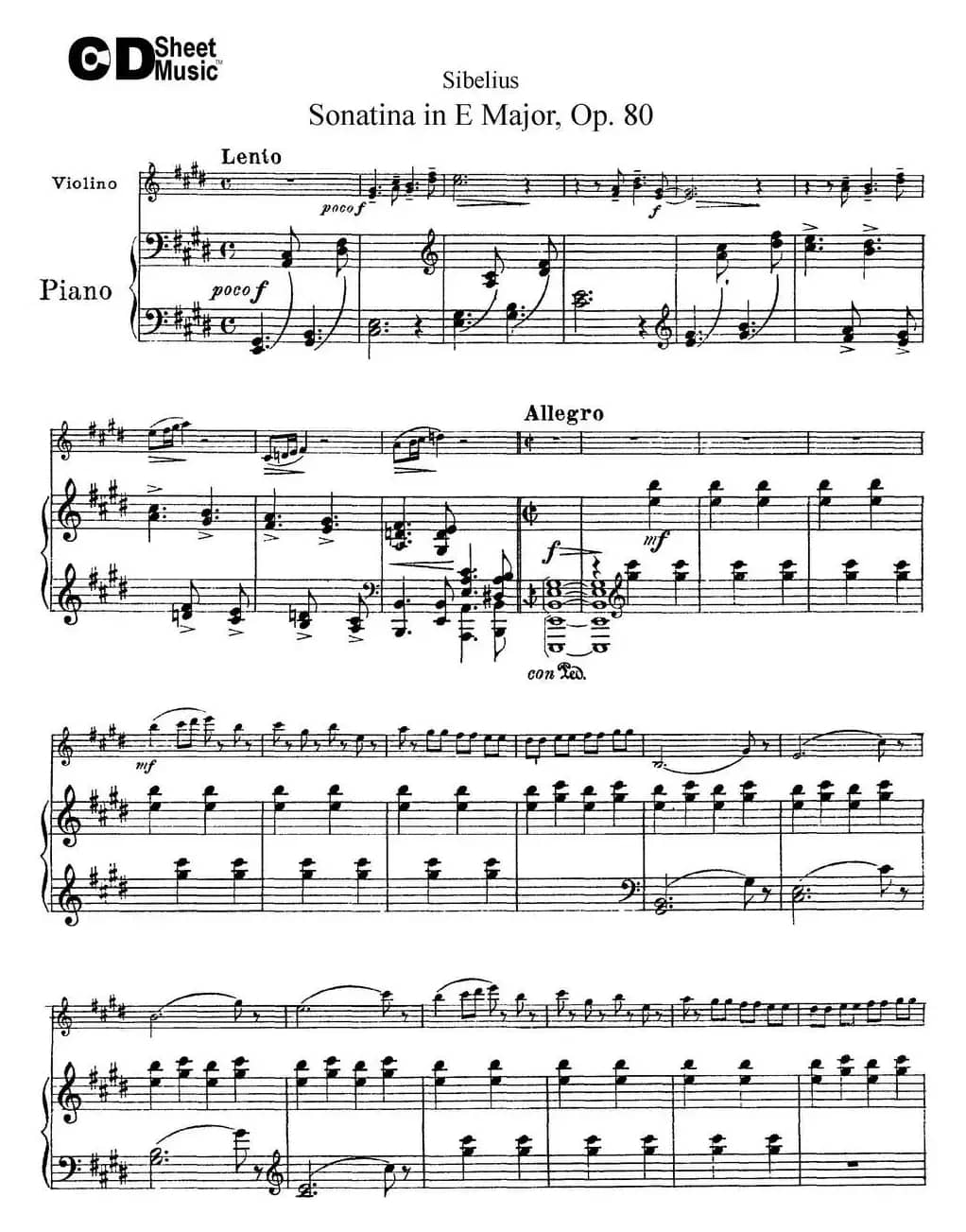 Violin Sonatina in E Major Op.80（小提琴+钢琴伴奏）