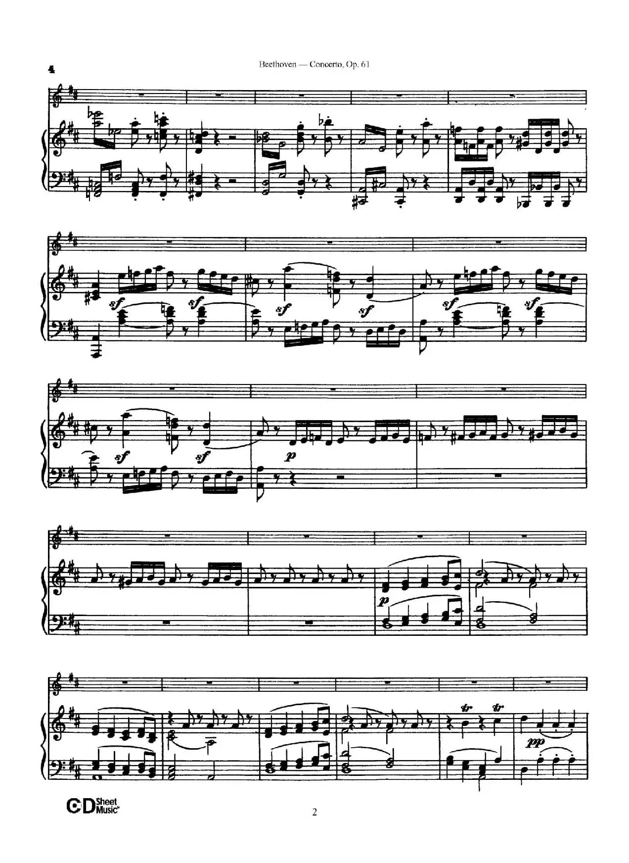 D大调小提琴协奏曲 Op.61（小提琴与钢琴版）