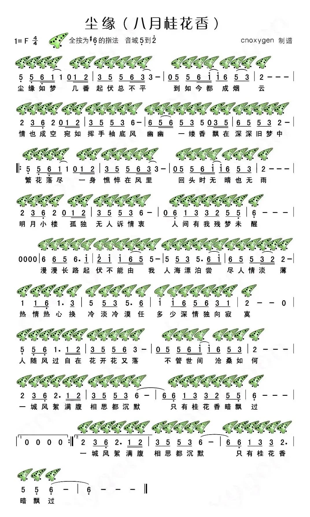 尘缘（《八月桂花香》插曲）（ 十二孔陶笛谱）