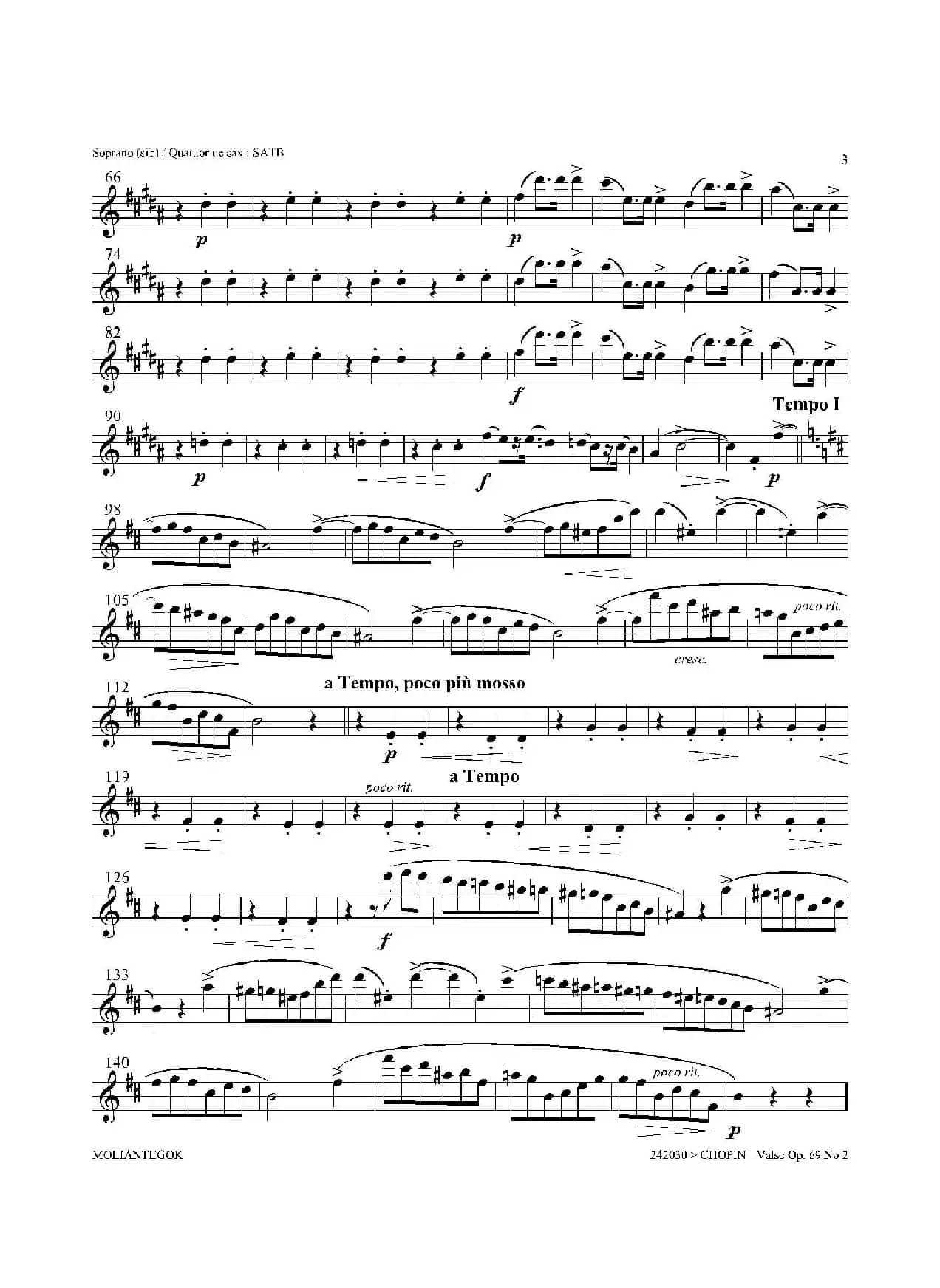 b小调圆舞曲 Op.69 No.2（四重奏高音萨克斯分谱）