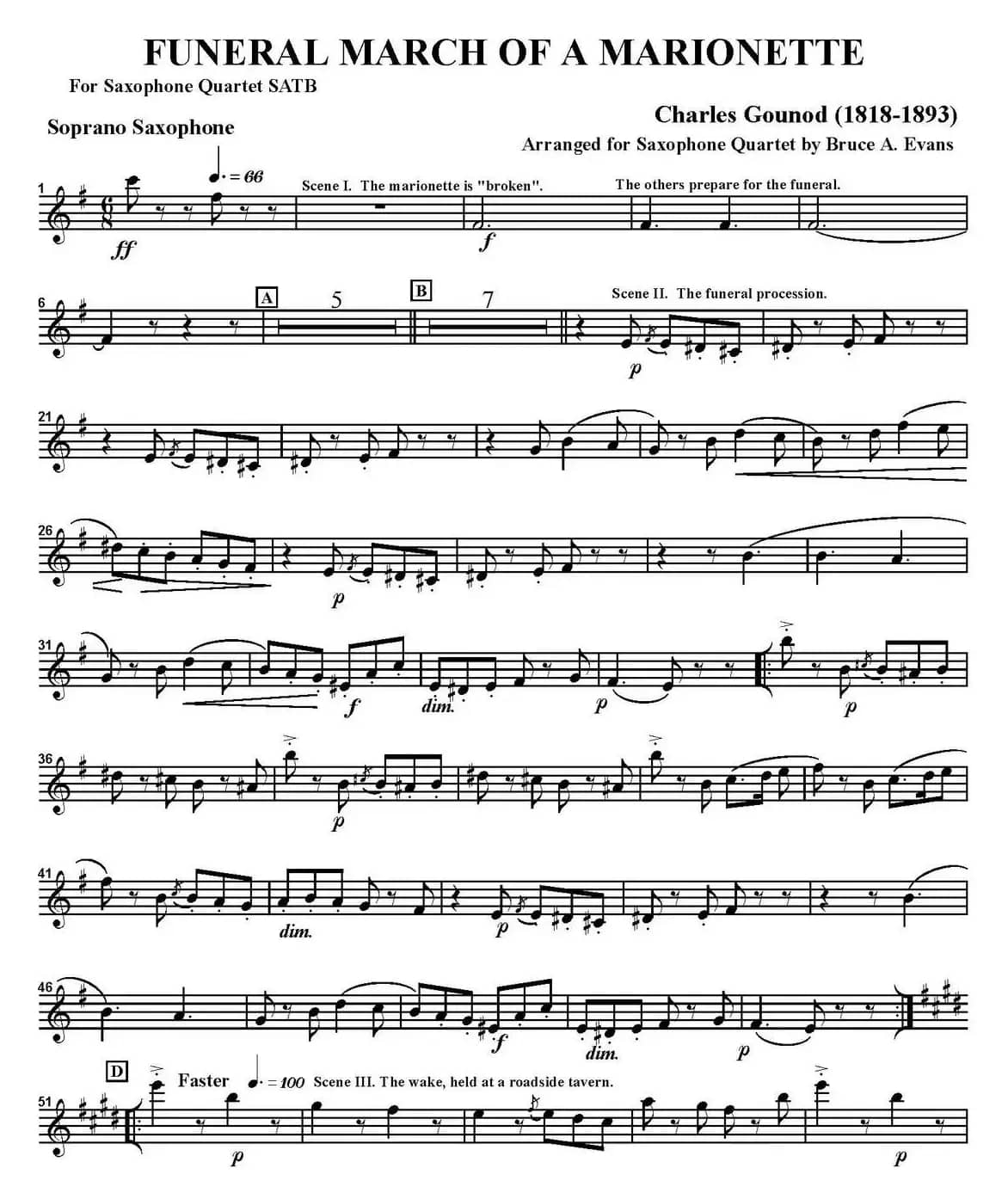 FUNERAL MARCH OF A MARIONETTE（四重奏·高音萨克斯分谱）