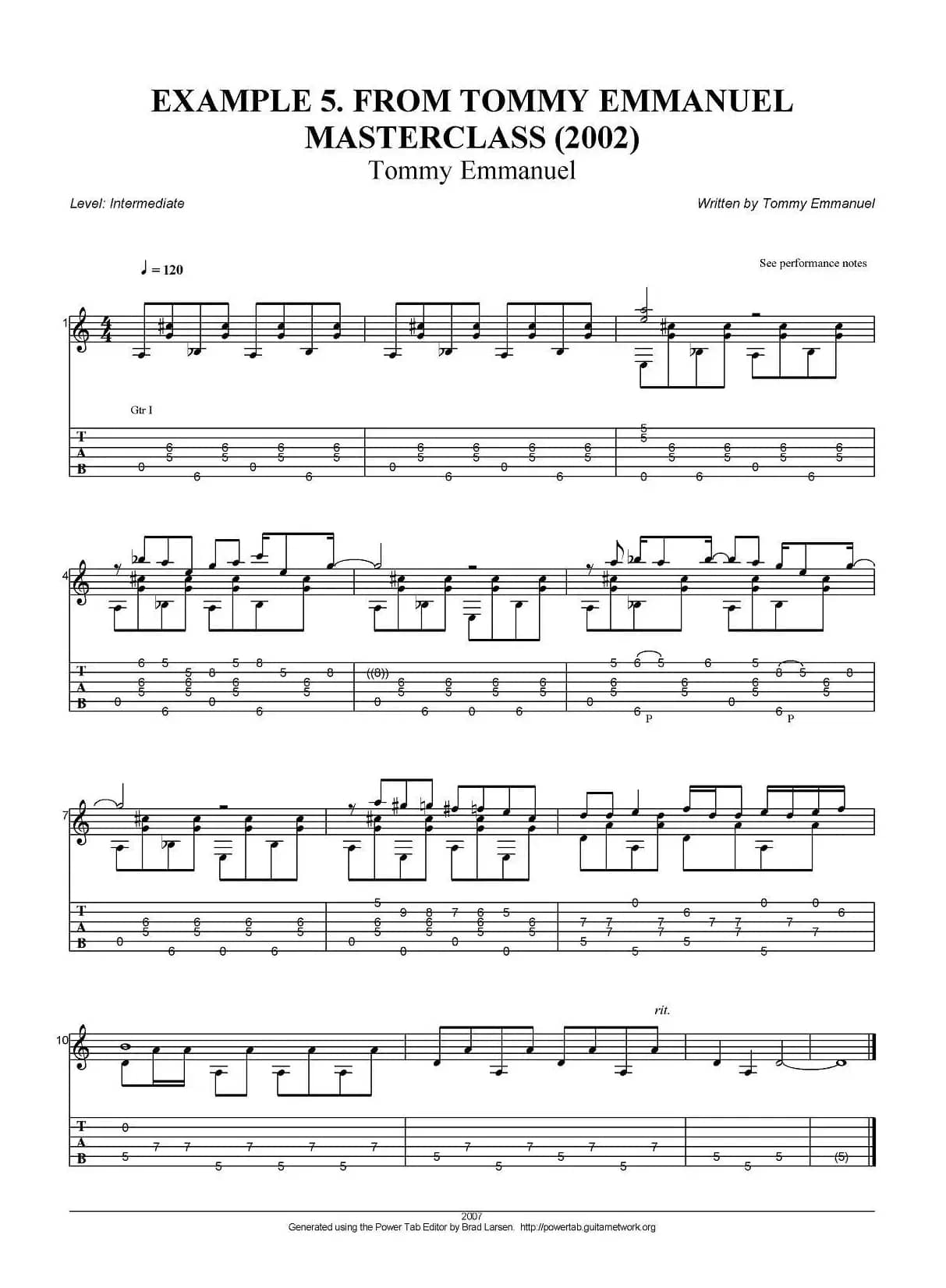 tommy emmanuel：masterclass example-5（指弹吉他）