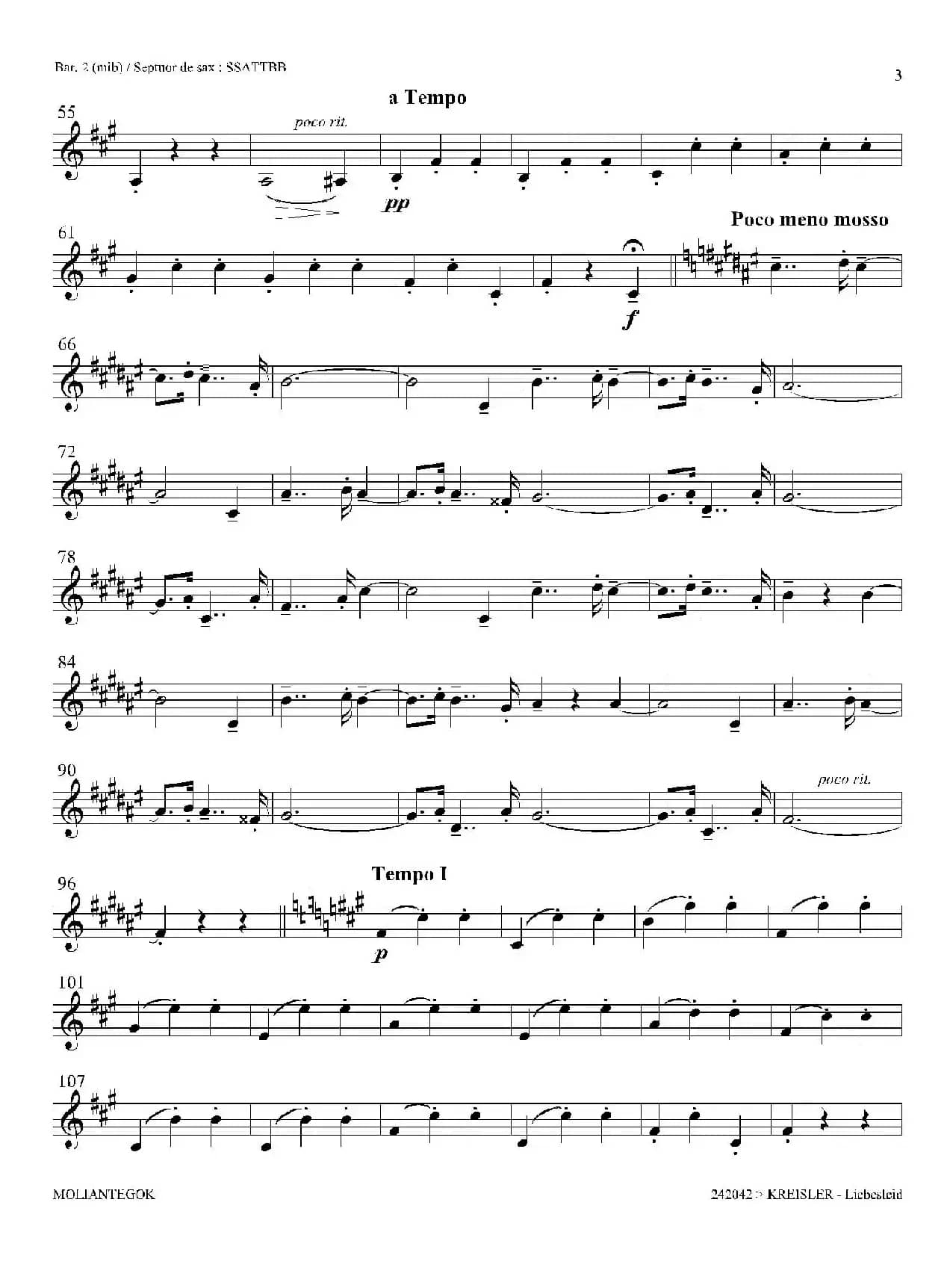 Liebesleid（四重奏、第1、2上低音萨克斯分谱）