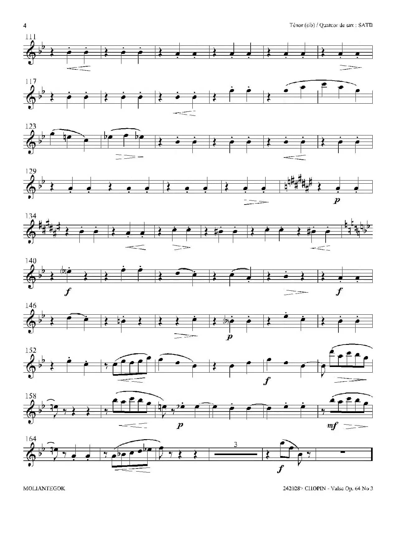 降A大调圆舞曲 Op.64 No.3（四重奏次中音萨克斯分谱）