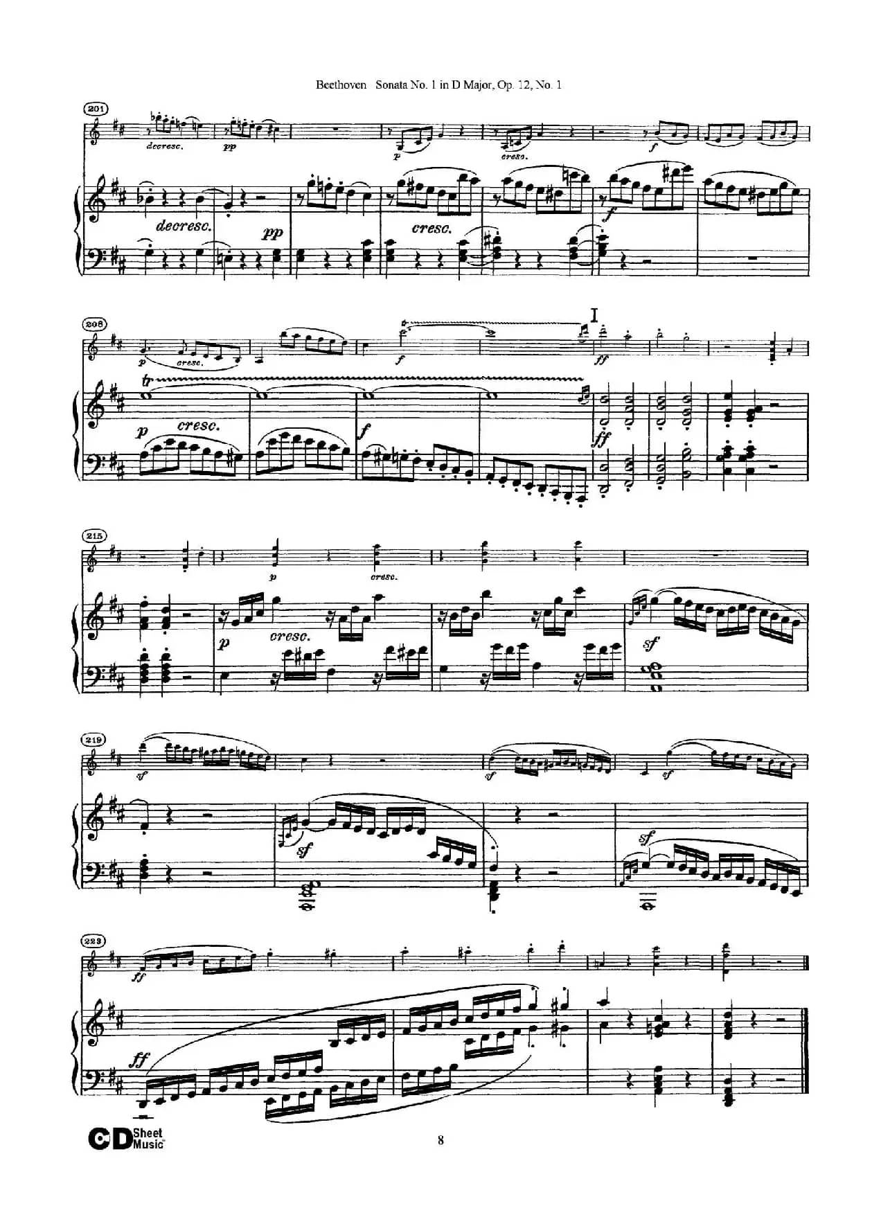 D大调第一小提琴奏鸣曲（Sonata No.1 in D Major Op.12,No.1）（小提琴+钢琴伴奏）