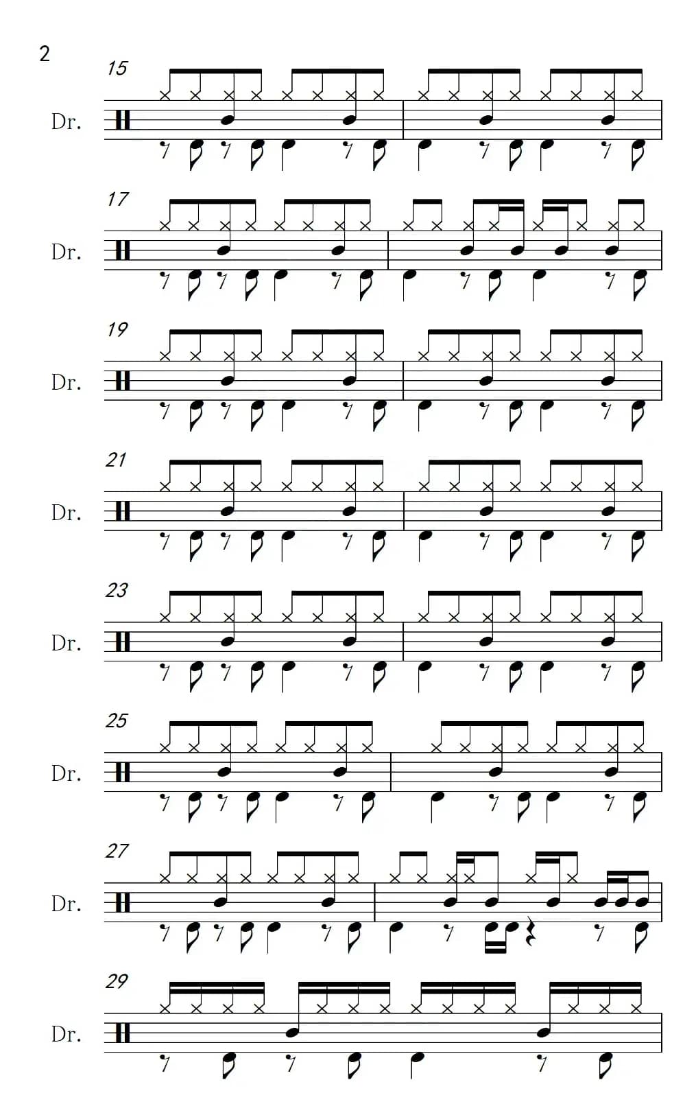 蓝蓝的夜，蓝蓝的梦（架子鼓谱）