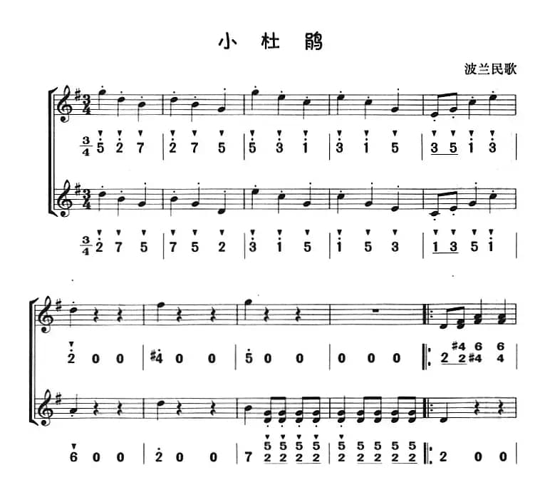 小杜鹃（八孔竖笛线简谱对照版、二重奏）