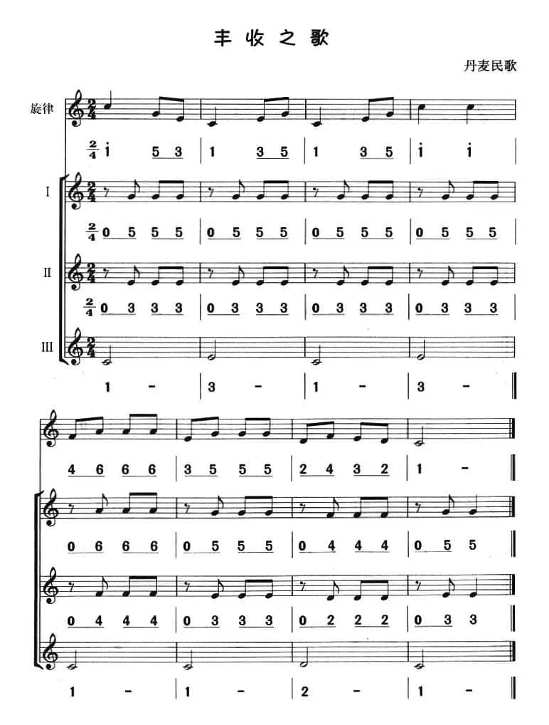 丰收之歌（八孔竖笛线简谱对照版、三重奏）