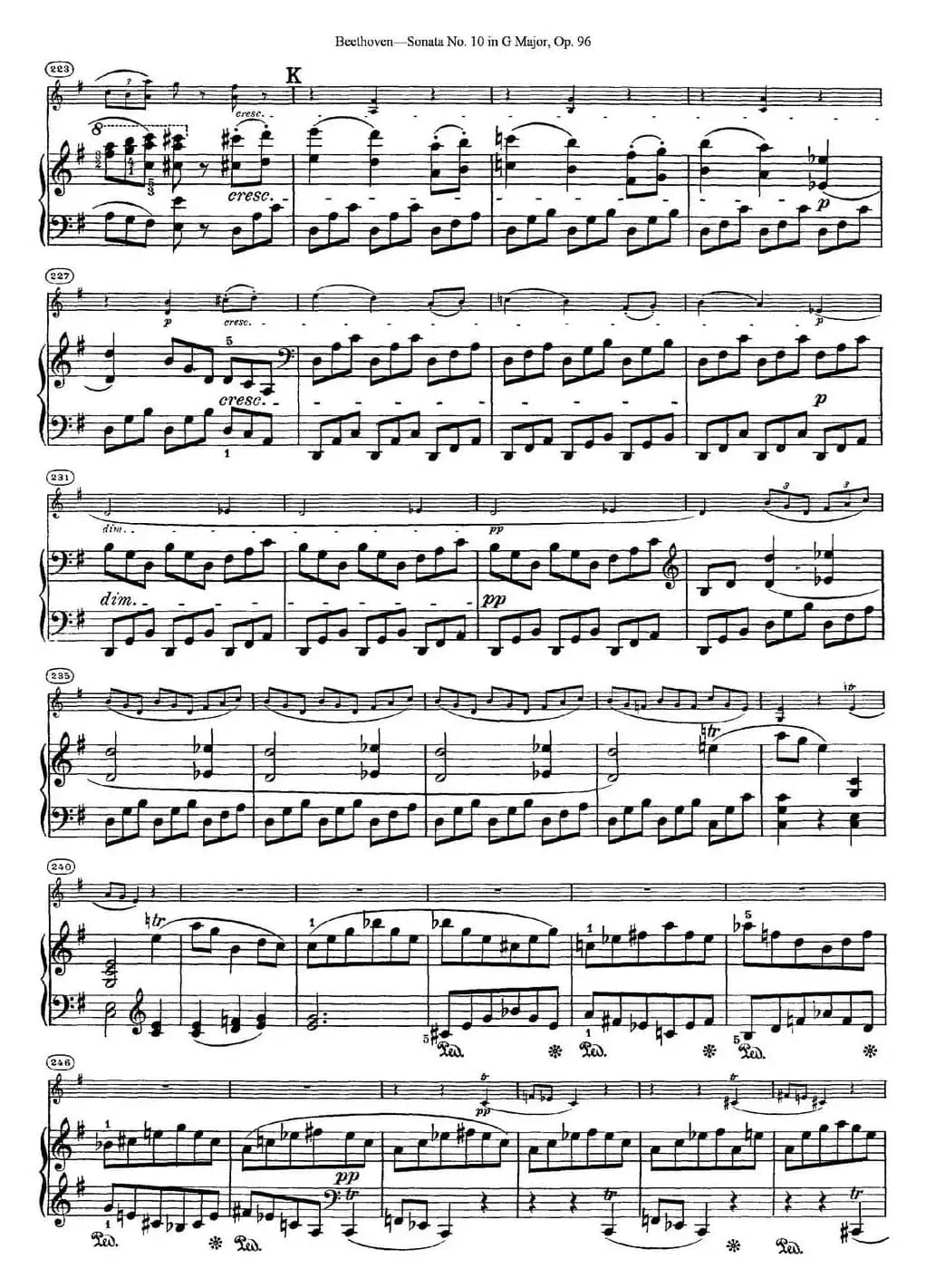 Violin Sonata No.10 in G Major Op.96（小提琴+钢琴伴奏）