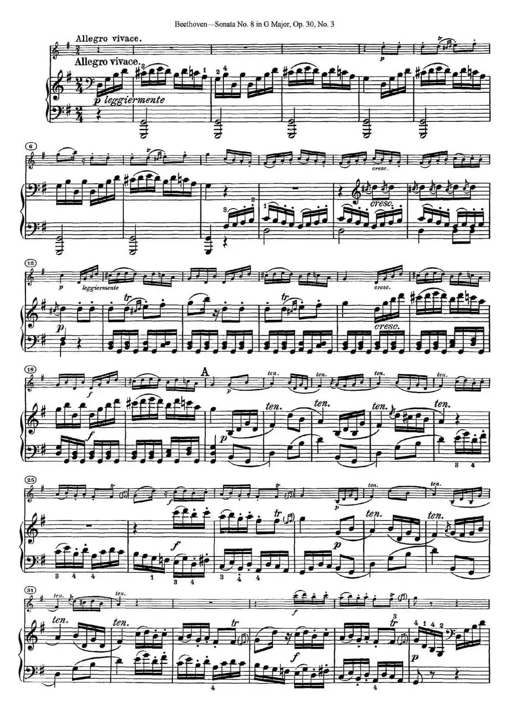 Violin Sonata No.8 in G Major Op.30 No.3（小提琴+钢琴伴奏）