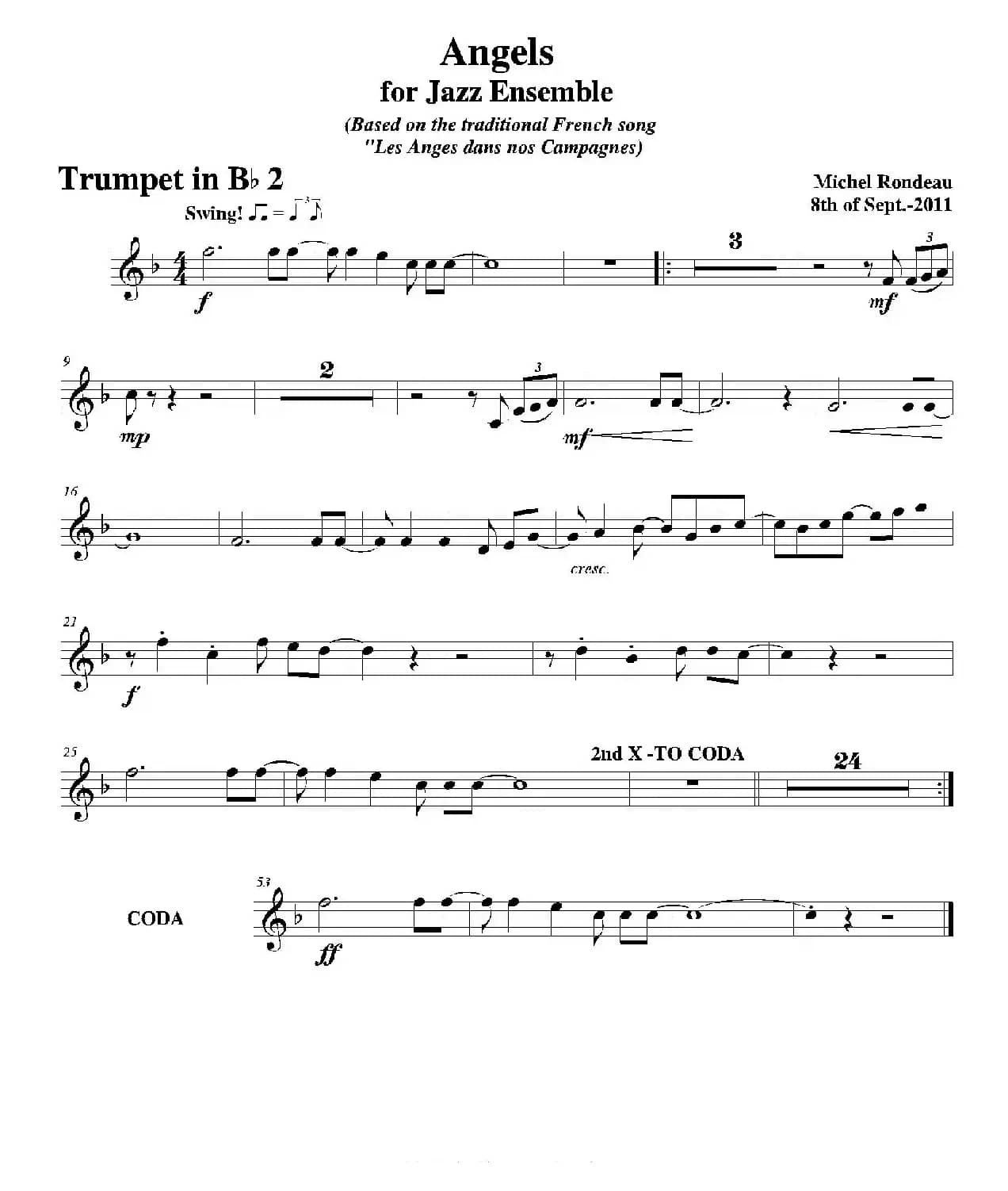 Angels for Jazz Ensemble（第二降B小号分谱）