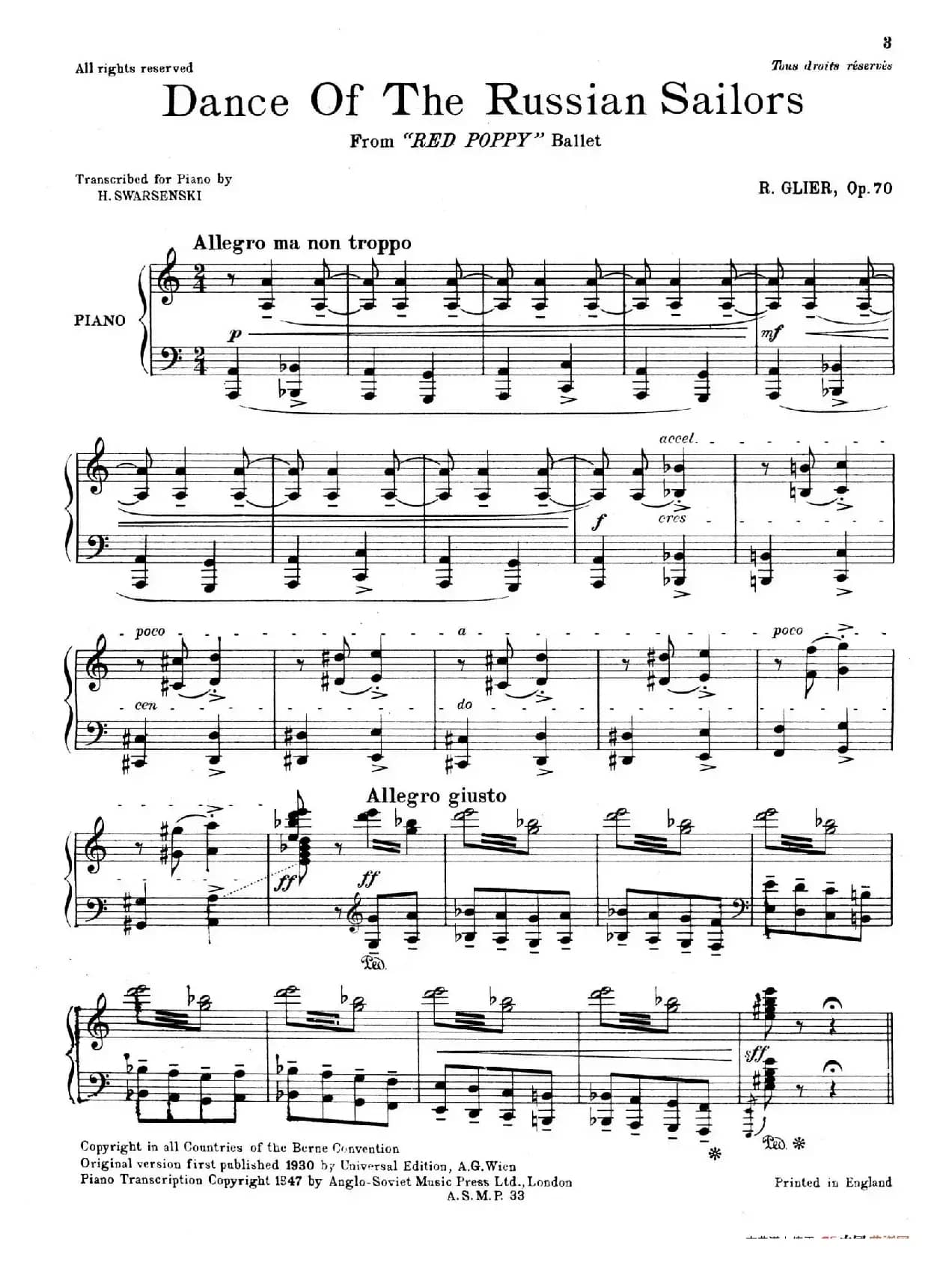 Gliere - Swarsenki - Danza De Los Marineros Rusos Op.70（俄罗斯水兵舞）