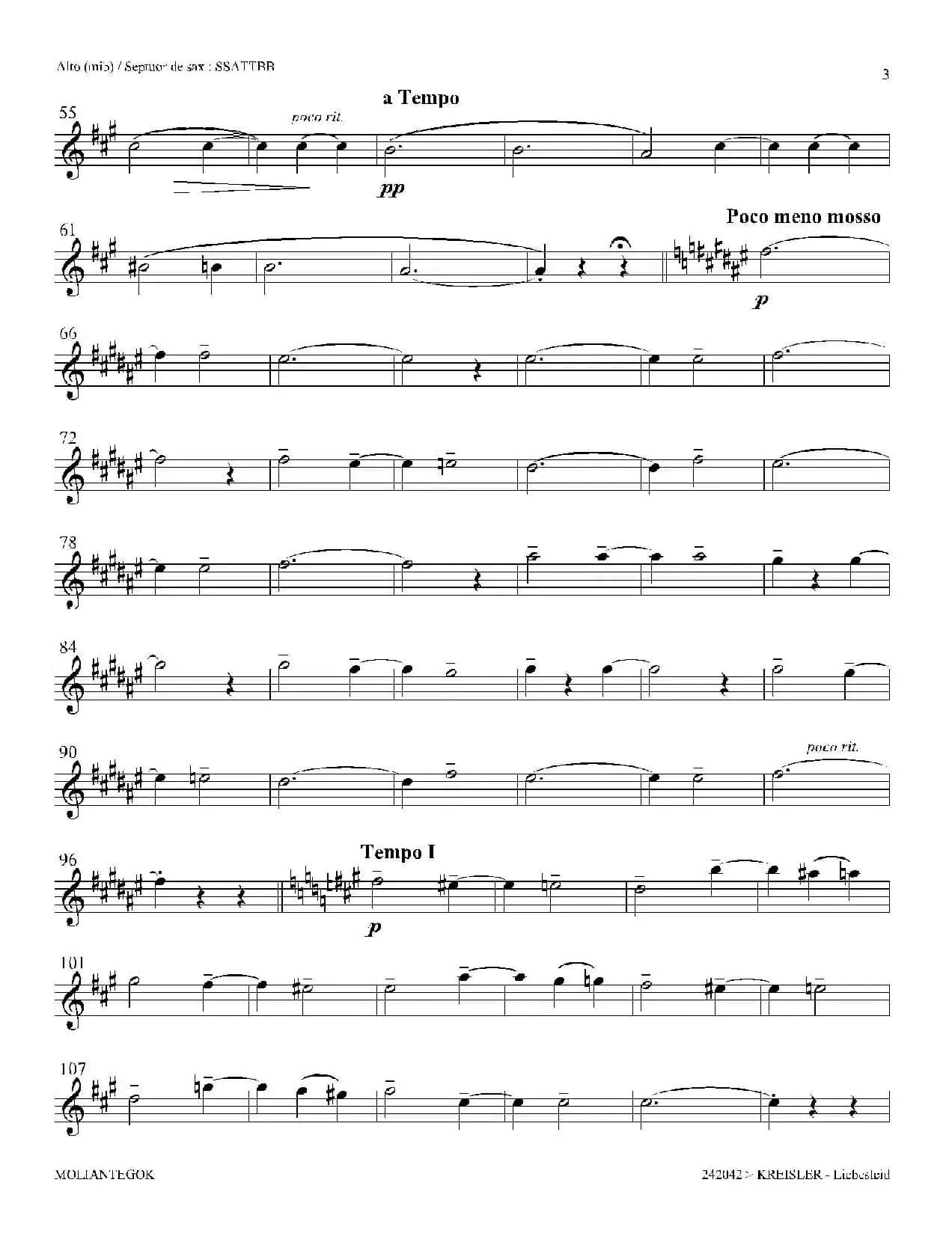 Liebesleid（四重奏、中音萨克斯分谱）