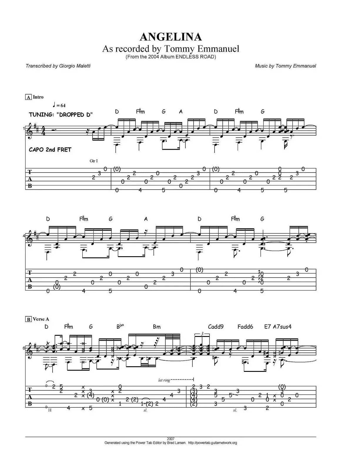 tommy emmanuel：angelina（指弹吉他）